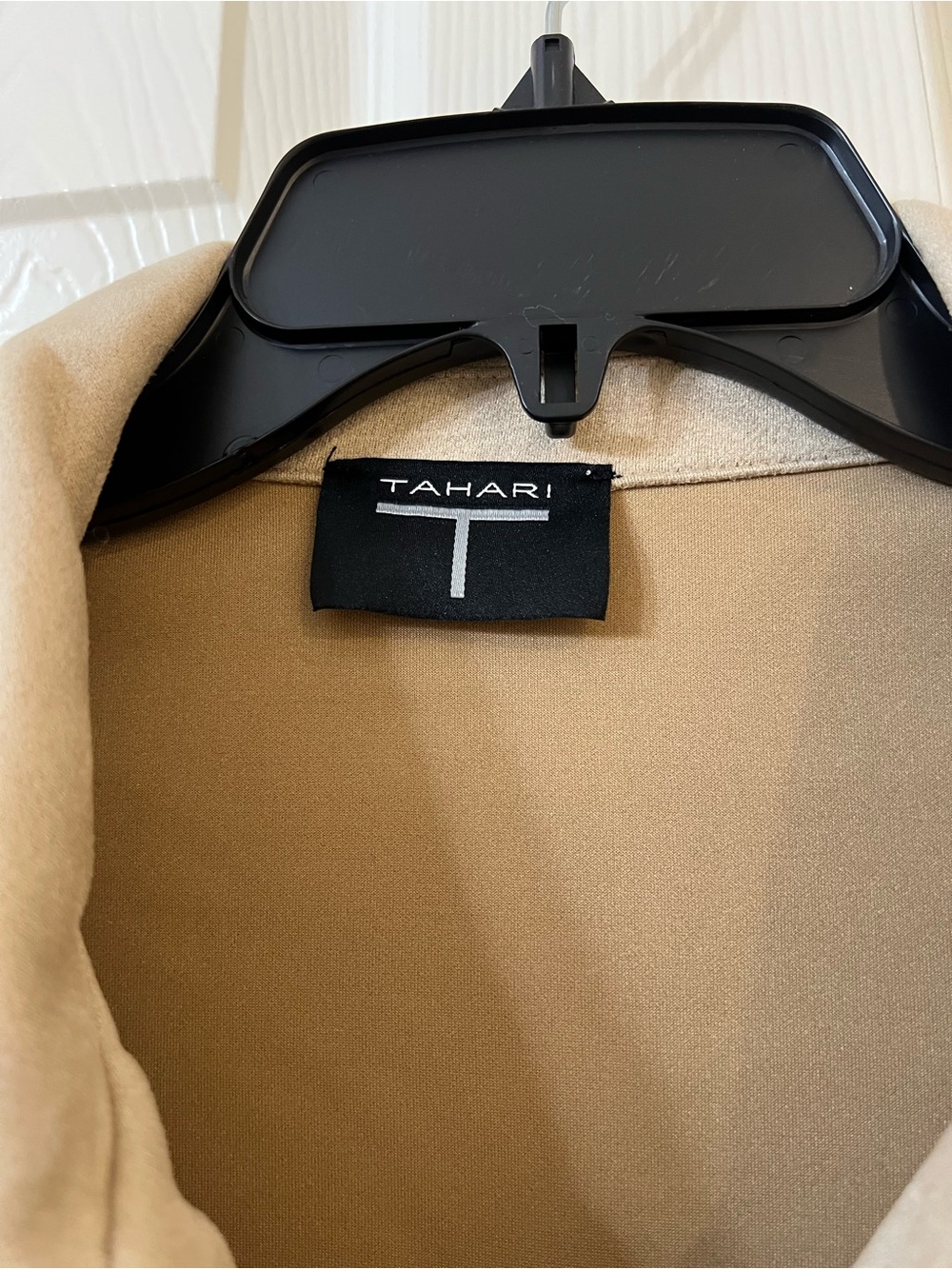 Tahari Taupe Button-Front Suede-Effect Jacket - Picture 2 of 4